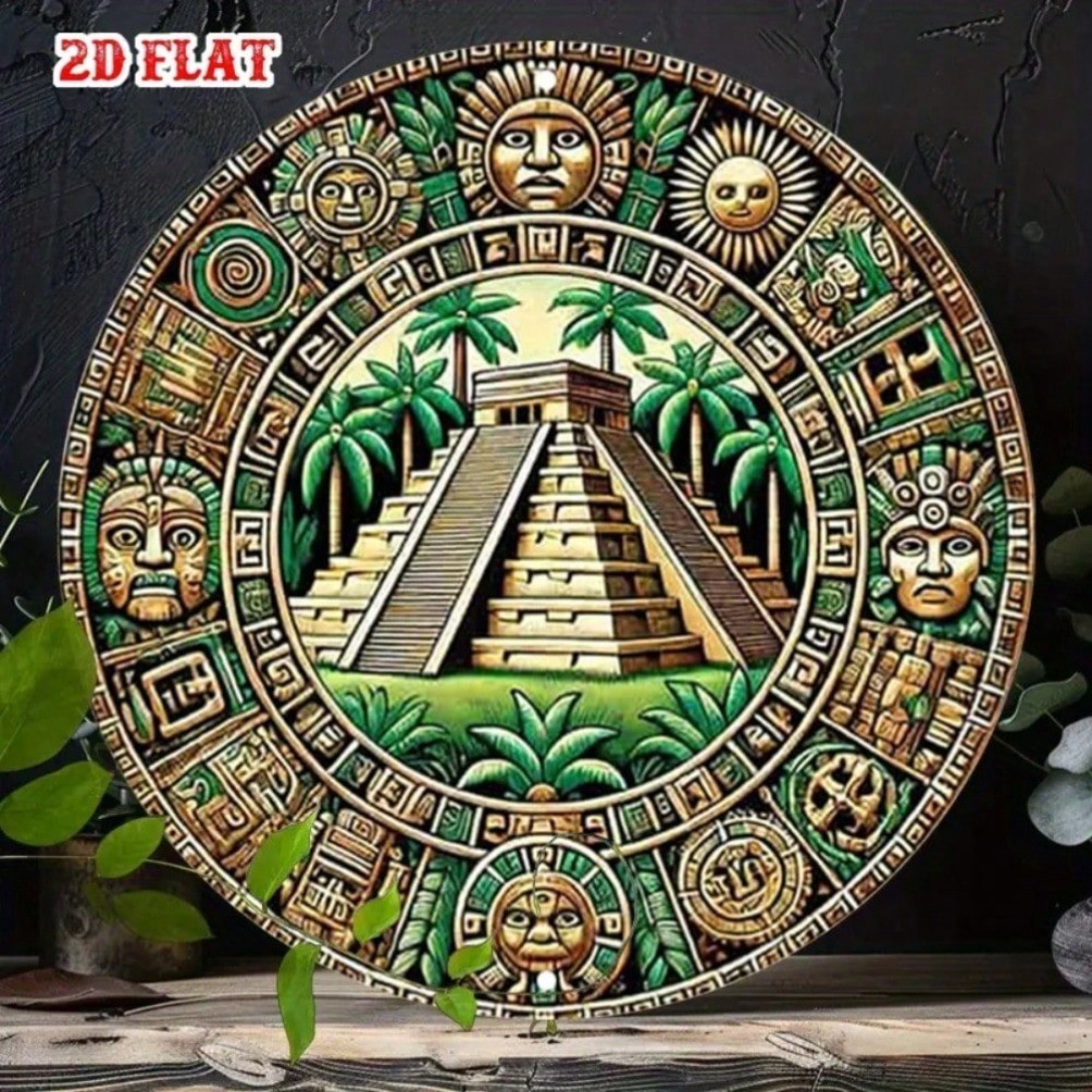 CIFbuy Aztec Mayan ปฏิทิน Sun ป้ายโลหะ Wall Art Decor ห้องนั่งเล่นในบ้านแผ่นดีบุก