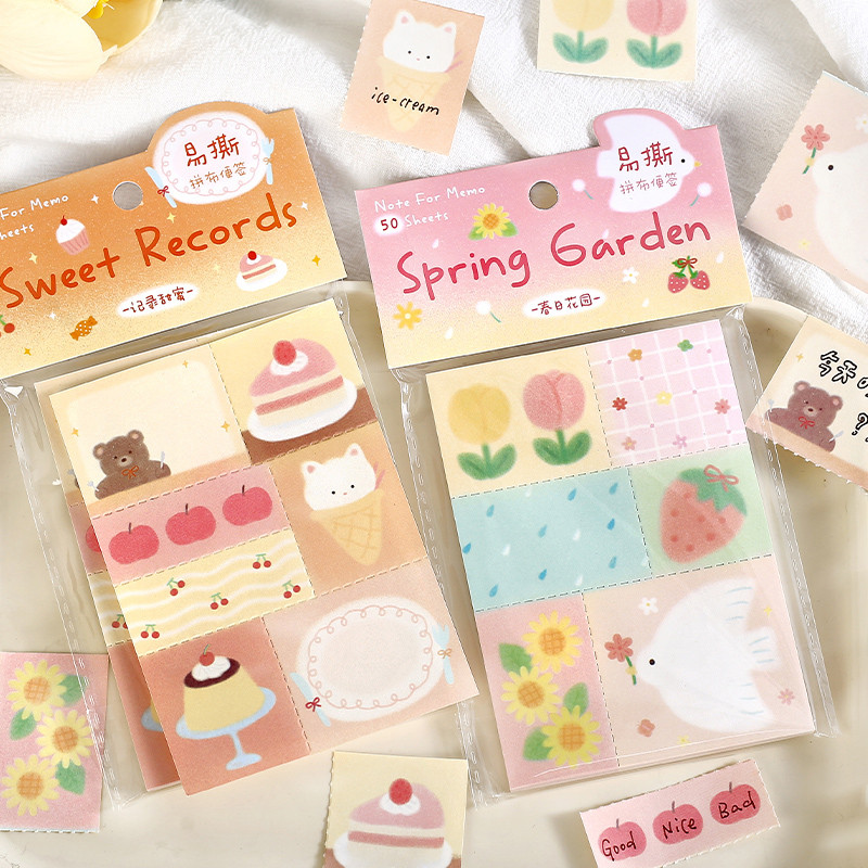 QOUZMO [Slow Diary Series] Cute Tearable Patchwork Memo Pad 4 รูปแบบกระดาษเขียน 50 แผ่น/แพ็ค DIY Journal Notes Decor