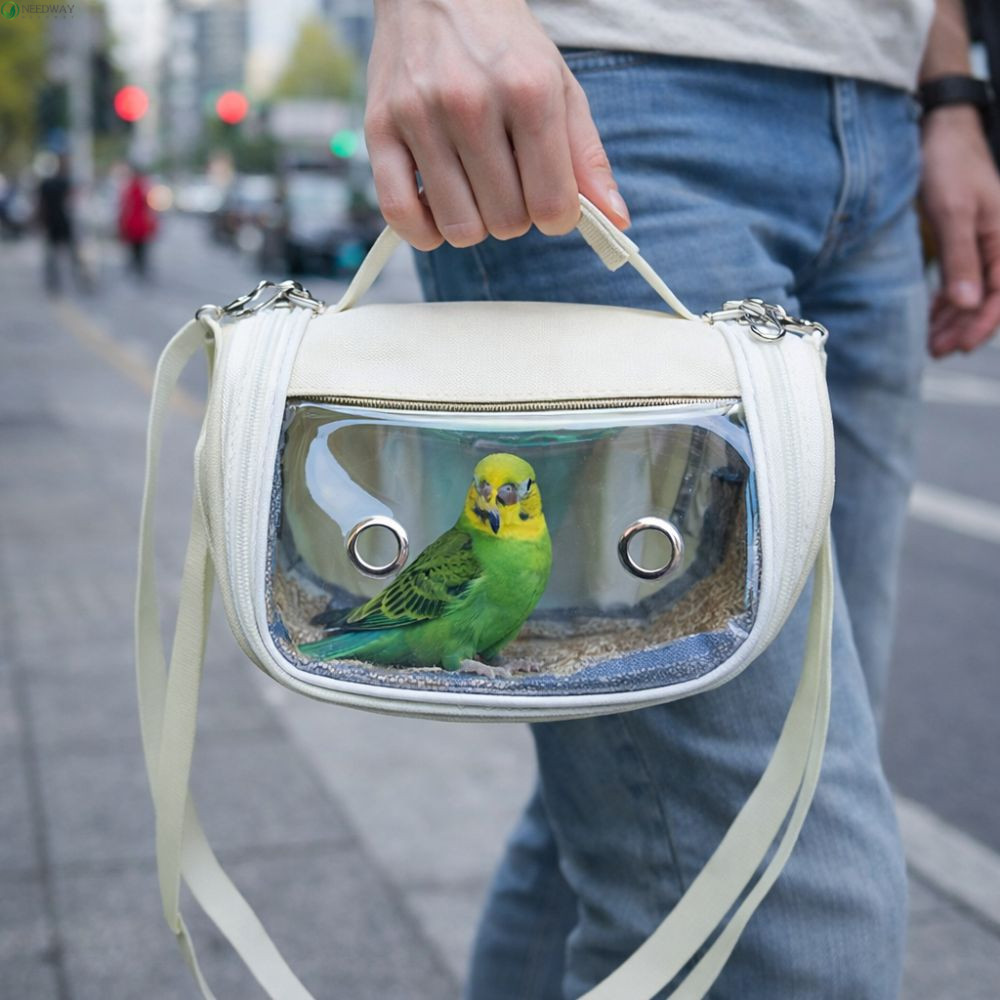 NEEDWAY Parrot Out Bag, Breathable Portable Bird Transport Cage, Bird Sling Bag with Handle Clear Wi