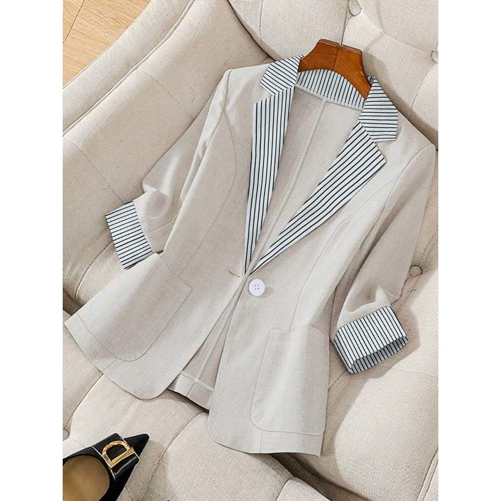 ผู้หญิงผู้หญิง Blazer2025 ผู้หญิงสไตล์อังกฤษ Top หลวม Slimmer ดู Contrast สี Lapel Piece Blazer ผู้ห