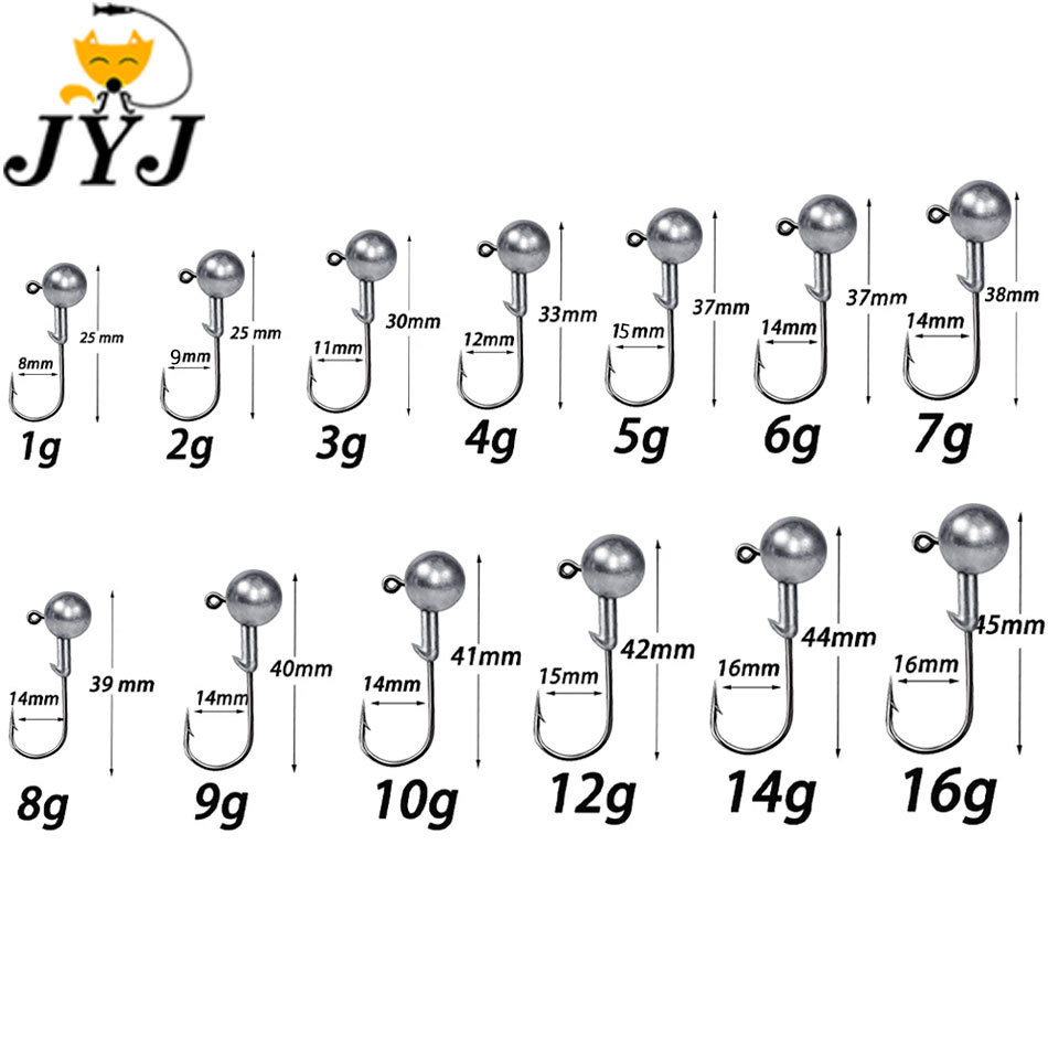 JYJ 1g 2g 3g 4g 5g 7g 8g 10g 14g 20g 28g jig head hook for fishing tackle ,rig soft worm hook crank 