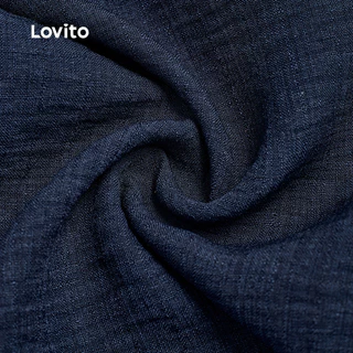 Lovito สง่างาม เสื้อหรือกางเกงลูกไม้ติดกระดุมชุดสีน้ําเงินกรมท่าฤดูใบไม้ผลิ/ฤดูร้อนสําหรับผู้หญิง หลวม เกาหลี อินเทรนด์ L179AD056