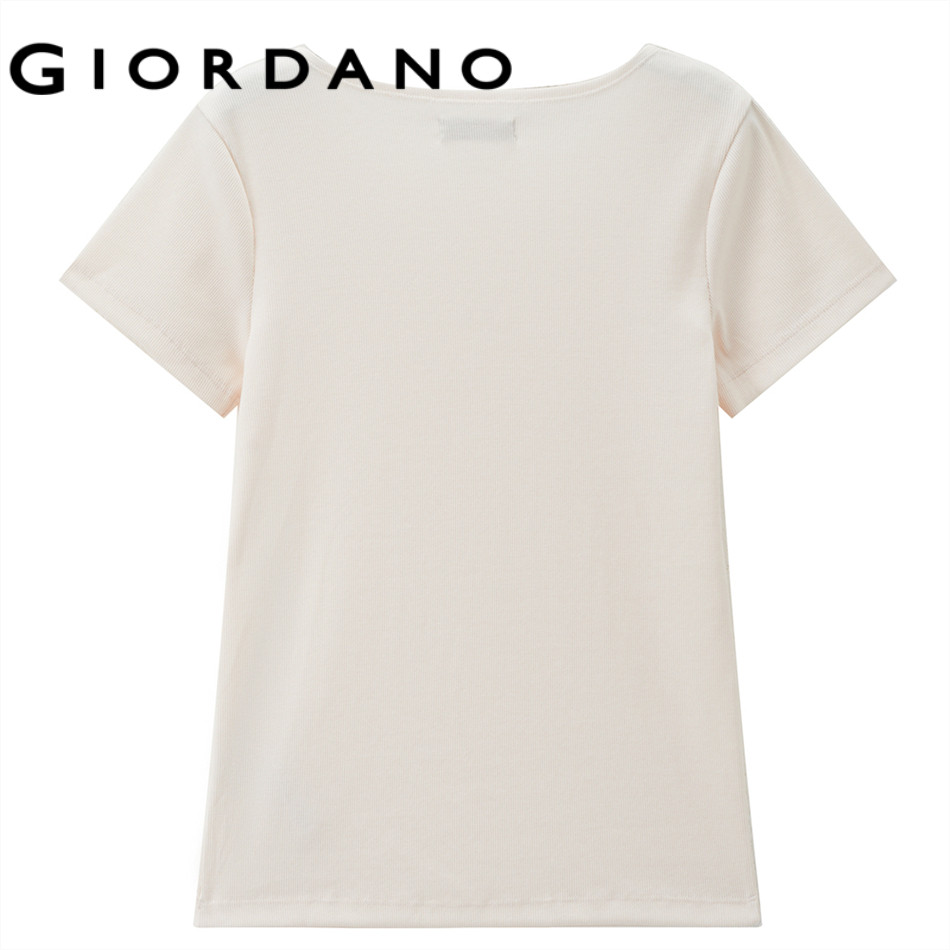 GIORDANO WOMEN Square neck short sleeve slim fit rib tee 13326277 ราคา ถูกที่สุด ดีลบีเคเค แกลเลอรีภาพที่ 3