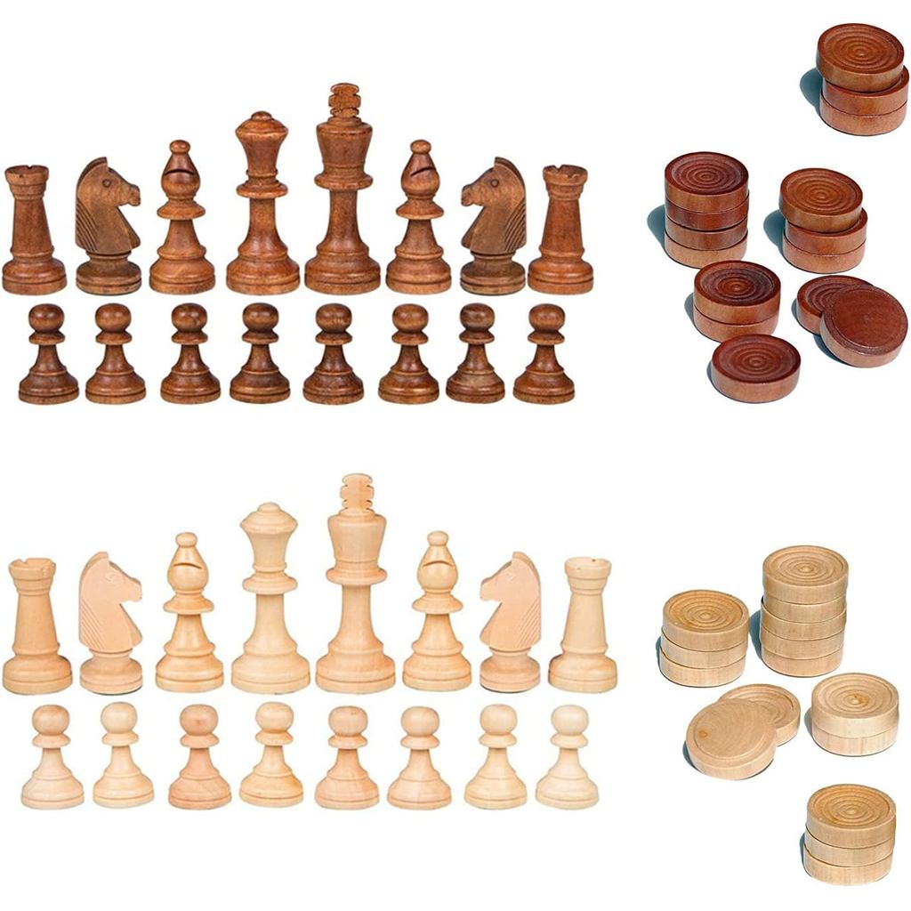 2 in 1 Chess Pieces Wood Chess Pieces + Checker Pieces Without Board (3.5 นิ้ว)