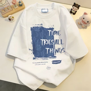 【จัดส่งตลอด 24 ชั่วโมง】NFV สไตล์เกาหลี เสื้อยืด ลวดลายแฟชั่น Oversized สะดวกสบาย ระบายอากาศ ผ้าฝ้าย YG563