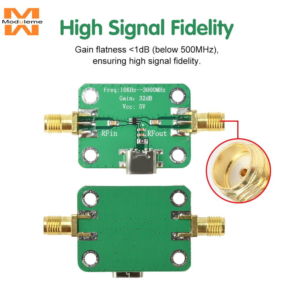 10KHz-3GHz เครื่องขยายเสียงเสียงรบกวนต่ํา Medium Power LNA RF บรอดแบนด์โมดูลเครื่องขยายเสียง 32dB Ga