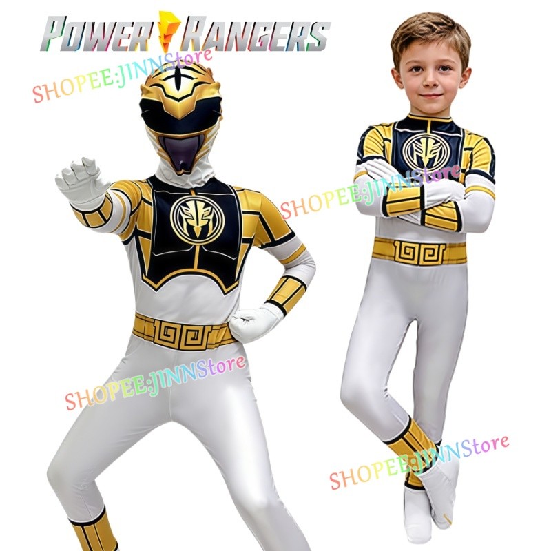 -JINN-WHITE RANGER คอสเพลย์อะนิเมะ POWER RANGERS คอสเพลย์เครื่องแต่งกายสีขาว Jumpsuit อะนิเมะ Party Carnival เสื้อผ้า
