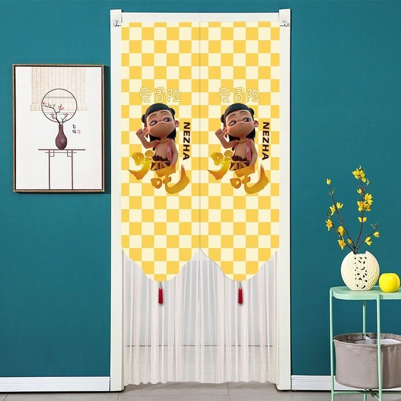 哪吒蕾丝门帘纱帘布帘隔断帘卧室防蚊门帘卫生间遮挡帘魔术贴20260323Nezha Lace Door Curtain, Sheer Curtain, Fabric Curtain, Partitio