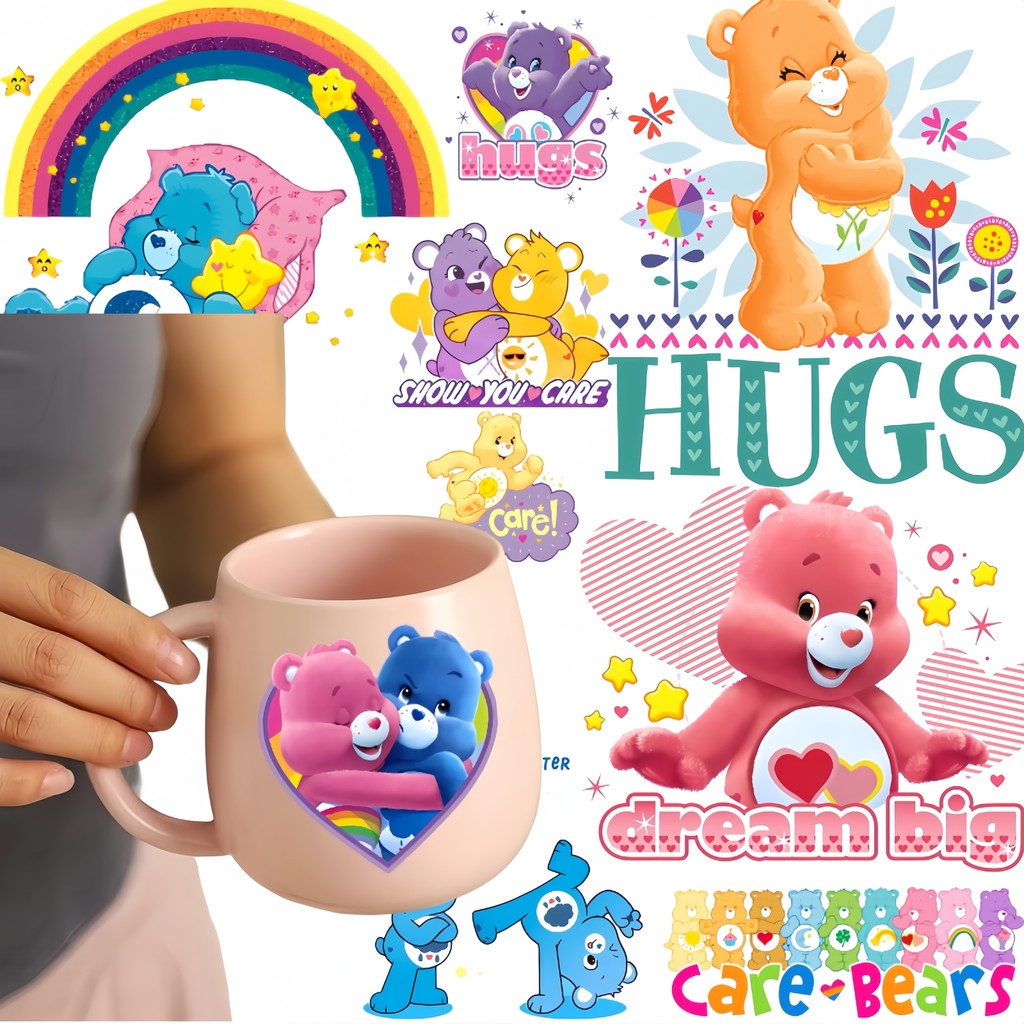 การดูแล หมี ยูวี โอนคริสตัลสติกเกอร์โลโก้ถ้วยกล่องอาหารกลางวันเคสโทรศัพท์ตกแต่งกระเป๋าเดินทางฉีกฟิล์มสติกเกอร์ใส