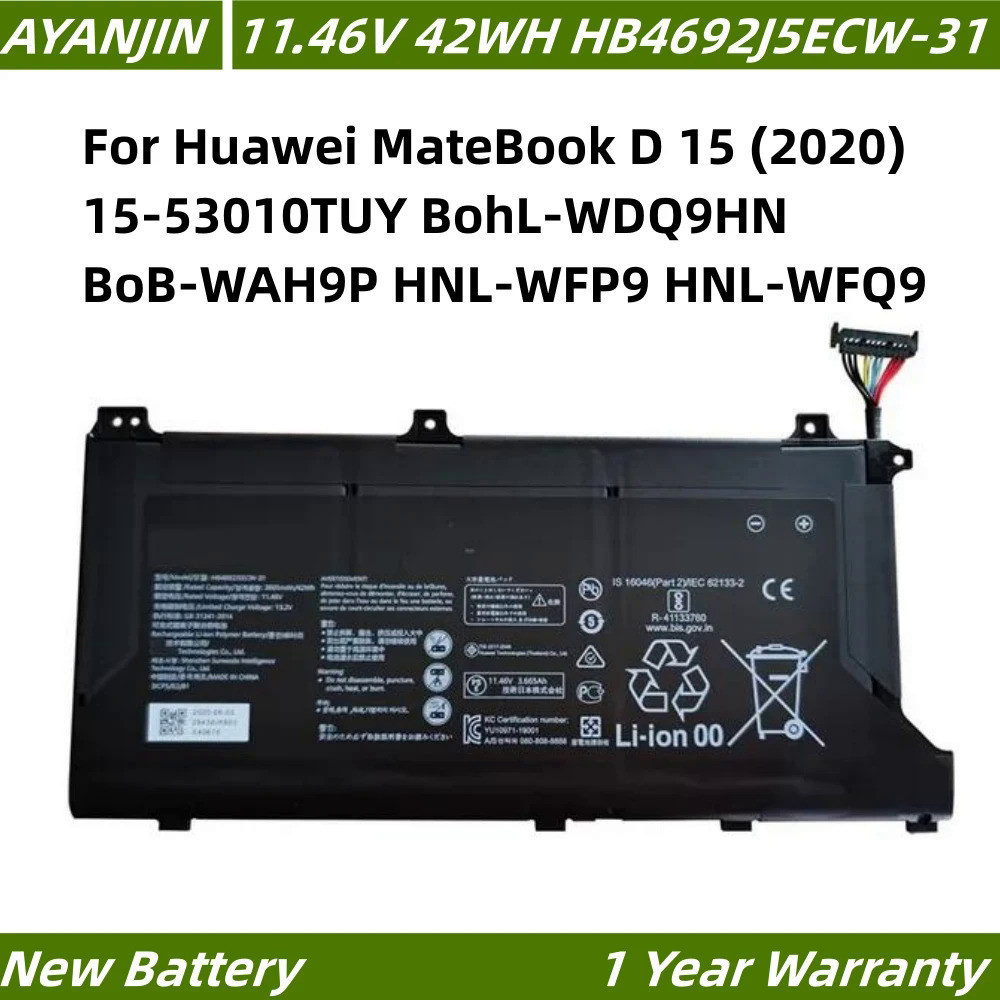 HB4692J5ECW-31 11.46V 42WH Laptop Battery For Huawei MateBook D 15 (2020) 15-53010TUY BohL-WDQ9HN Bo