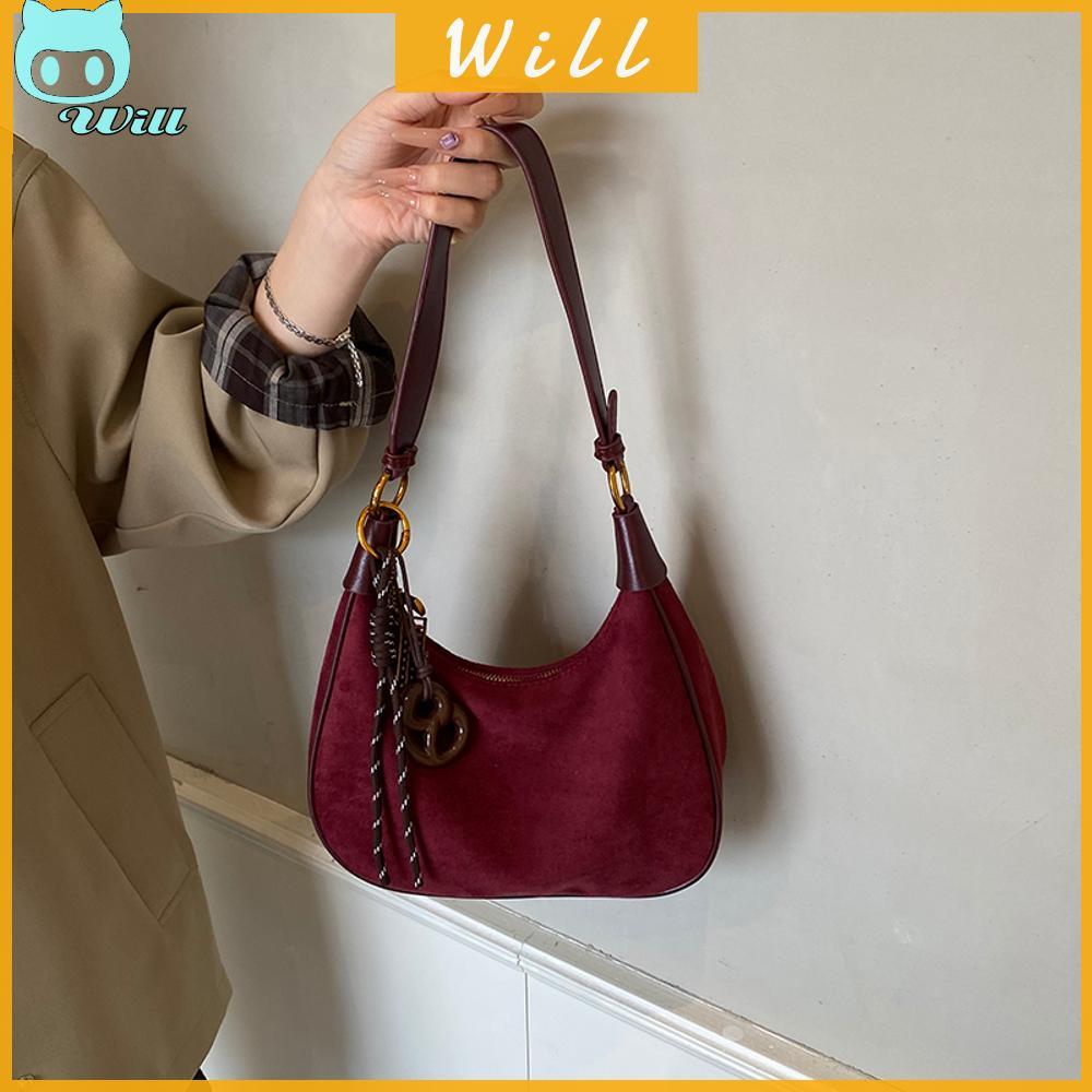 🚚พร้อมส่งจากไทย🚚Handbag ทรงฮอบโอ ทำจากหนังสังเคราะห์ แบบสะพายข้างขนาดใหญ่สำหรับช้อปปิ้งของคุณสาวๆ (สีไวน์)