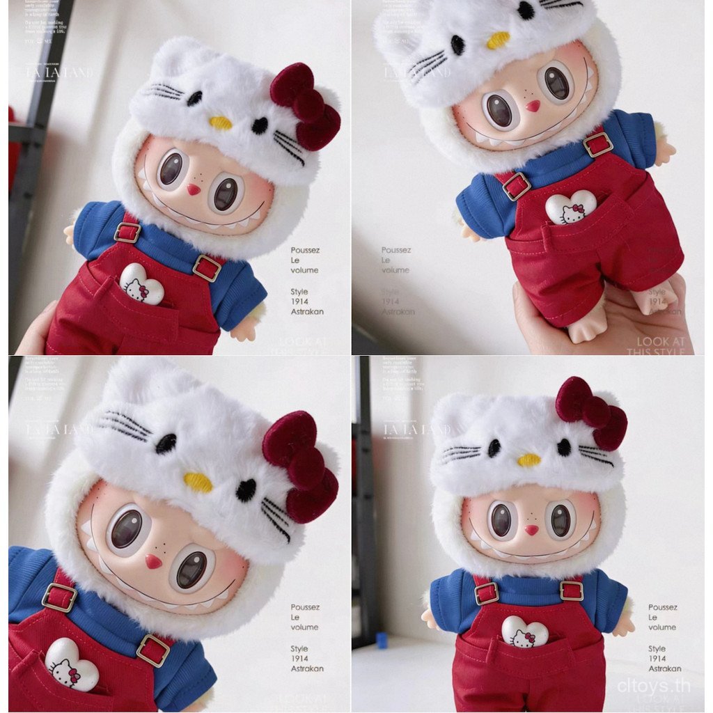 In stock 17cm 38cm 58cm Labubu x Hello Kitty tHE MONSTERS vinyl plush doll with doll clothes 4L1B