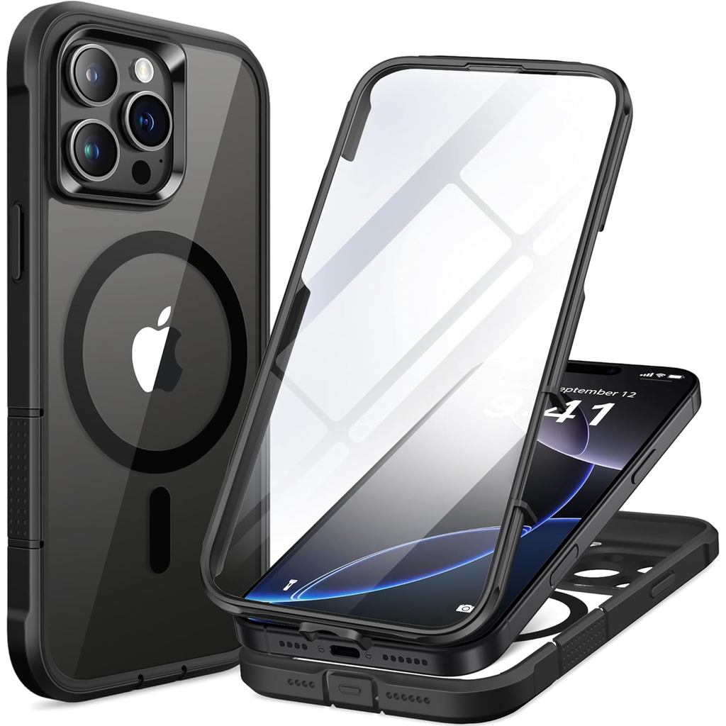 BERFY สําหรับ iPhone 16 Pro Max Case, เข้ากันได้กับ MagSafe, ตัวป้องกันหน้าจอกระจกนิรภัย 9H ในตัวและ