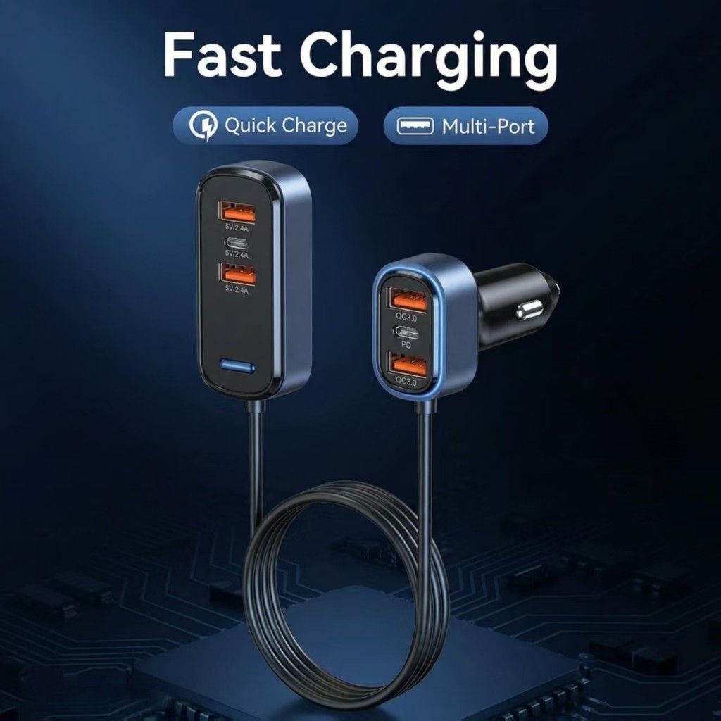 Fast Car Charger 6 พอร์ต USB Type C Power Adapter Charger Socket Multi-Output 5V/2.4A,Universal ไฟแช