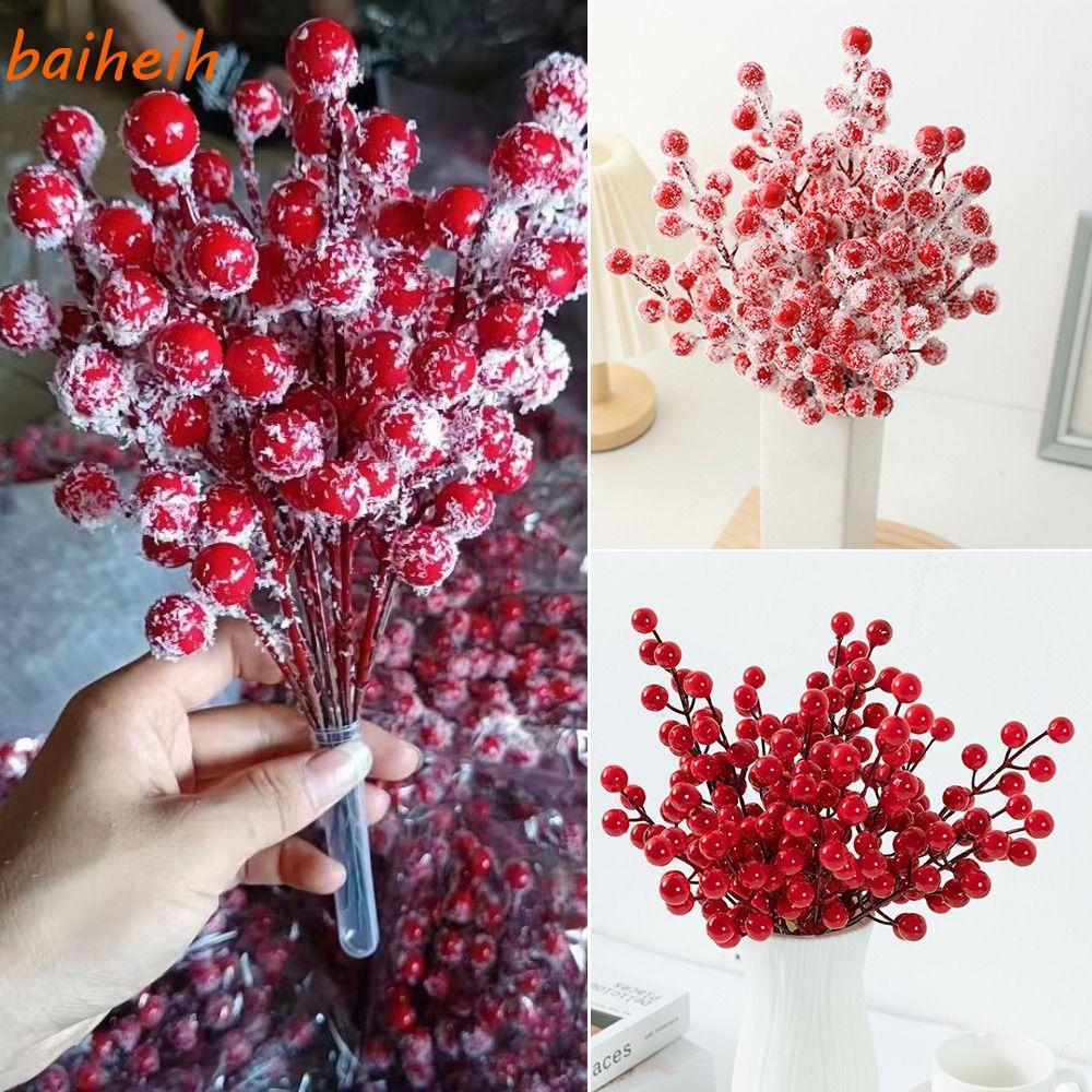 BAIHEIH 10 ชิ้น Red Berries สาขา, Frost ตกแต่งบ้านคริสต์มาส Berry สาขา, Creative ดอกไม้สีแดง Party S