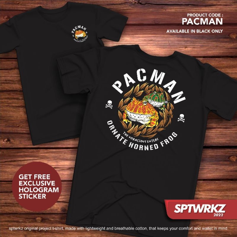 Room Apparel Pacman Frog Reptile Hobby T-Shirt, สีดํา, วัสดุเย็น, การพิมพ์หน้าจอระดับพรีเมียม, ฟรีสต
