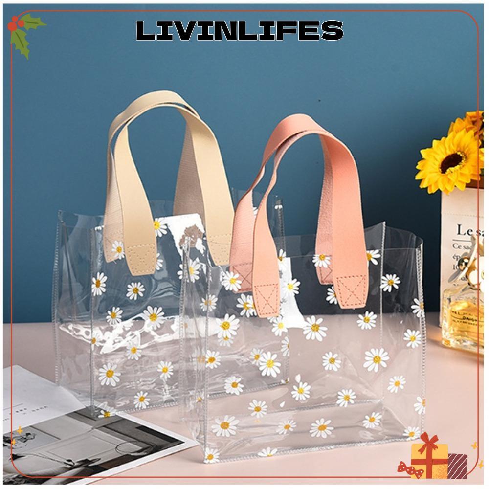ILIVINLIFE กระเป๋าโท้ต Little Daisy ขนาดใหญ่ พร้อมกระเป๋าใส่ของโปร่งแสง ทำจาก PVC ใส