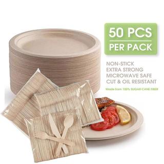 50pcs Disposable Plate 9-10" Extra Strong, Extra Thick Microwave Safe Paper Plate Cut Oil Resistant