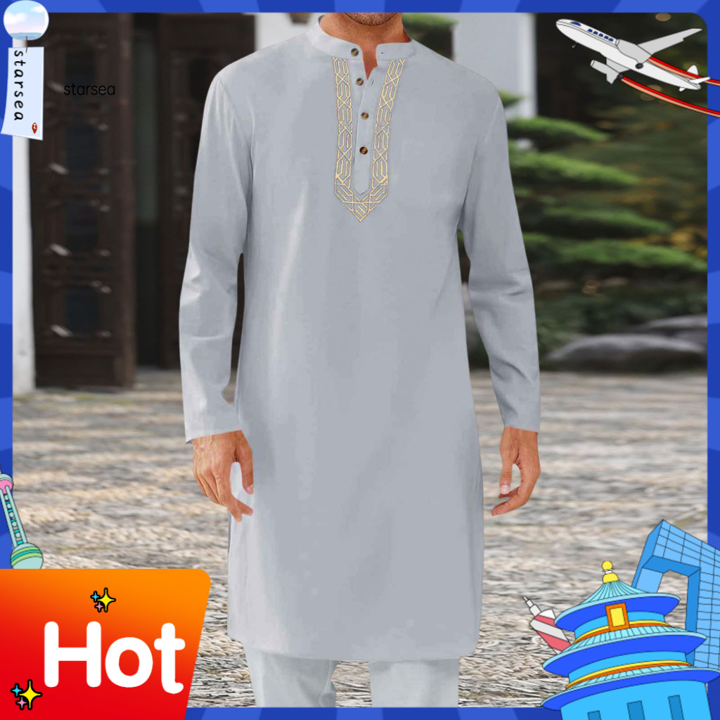 SRA ZK Kaftan สไตล์ผู้ชาย Robe น้ําหนักเบาผู้ชาย Robe ผู้ชายแขนยาว Kaftan Robe O-คอปุ่ม Thobeอาหรับ 