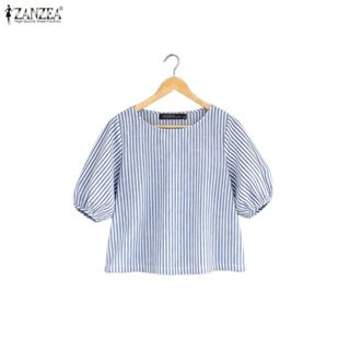 ZANZEA เสื้อเชิ้ตผู้หญิงสไตล์เกาหลีย้อนยุค ลายทาง ทรงหลวม คอ…