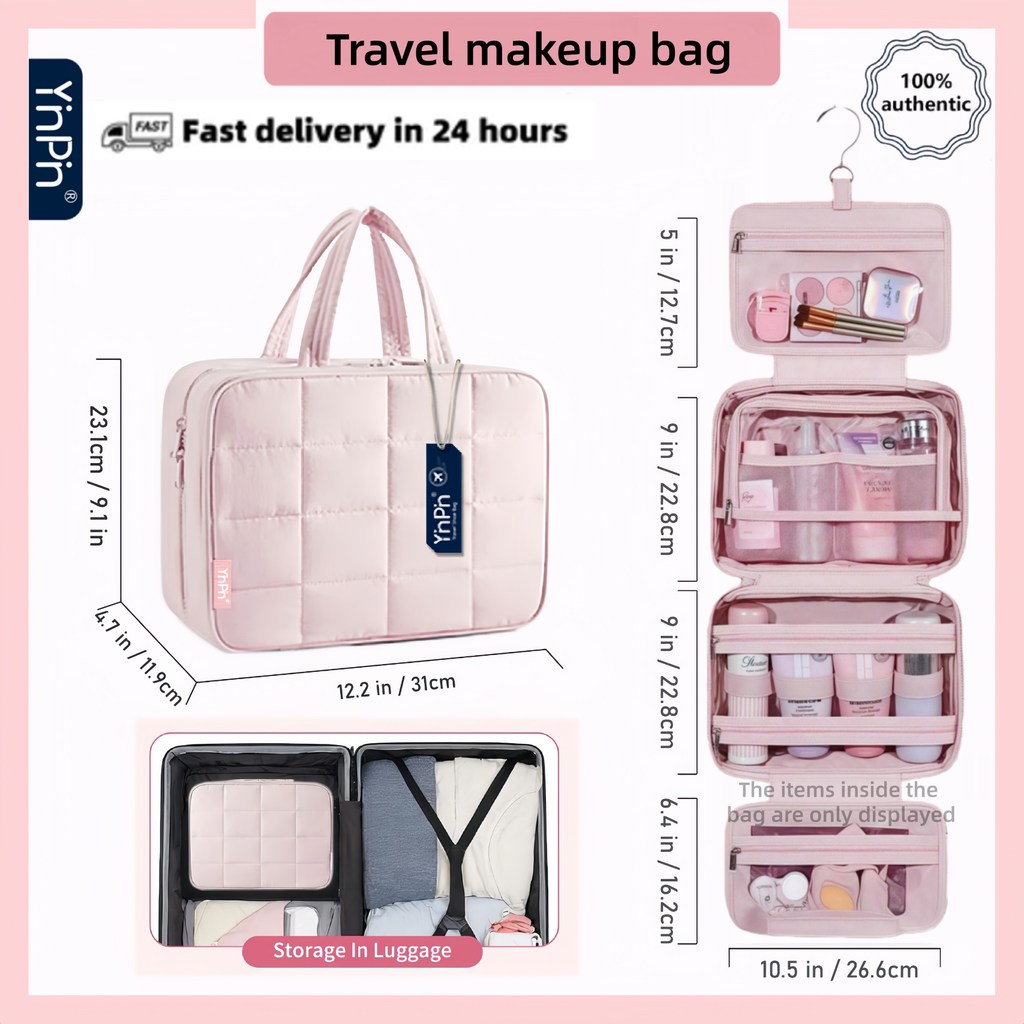 YINPIN ที่เก็บของเดินทางแขวนกระเป๋าเครื่องสําอางใส XXL เครื่องประดับพาร์ทิชันแบบพกพา
