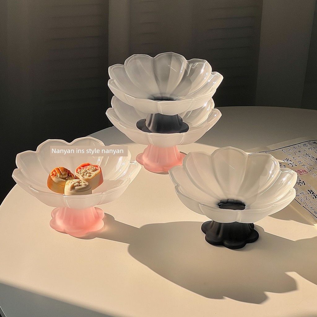 Lotus จานผลไม้สูงห้องนั่งเล่นในครัวเรือน Creative Frosted Candy Plate Snacks Pastry Snacks ผลไม้แห้ง