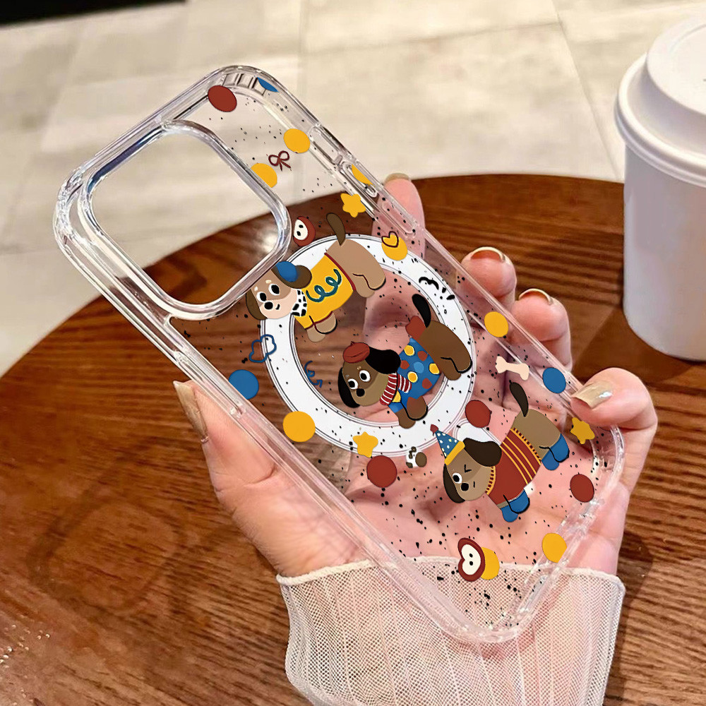 เคสไอโฟน For iPhone 17 11 13 16 12 14 15 Pro Max 13Pro สำหรับ iPhone 11 17Air ลูกสุนัขน่ารัก เคสใสชาร์จไร้สายแบบแม่เหล็ก - รูปที่ 5