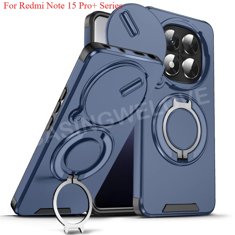 เคสโทรศัพท์สําหรับRedmiหมายเหตุ15 Pro Plus Pro + Note15หมายเหตุ14 4G 5G 2026กันกระแทกPushดึงหน้าต่างกล้องเลนส์ป้องกันแหวนปลอกแหวนโลหะขาตั้งกล้องป้องกันปกหลัง