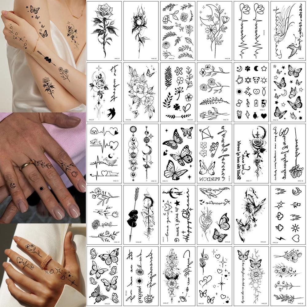 สติ๊กเกอร์รอยสักขนาดเล็ก 30 ชิ้น ลายดอกไม้ ดวงจันทร์ หัวใจ สำหรับแต่งเติมความสร้างสรรค์บนมือ ข้อมือ และนิ้ว