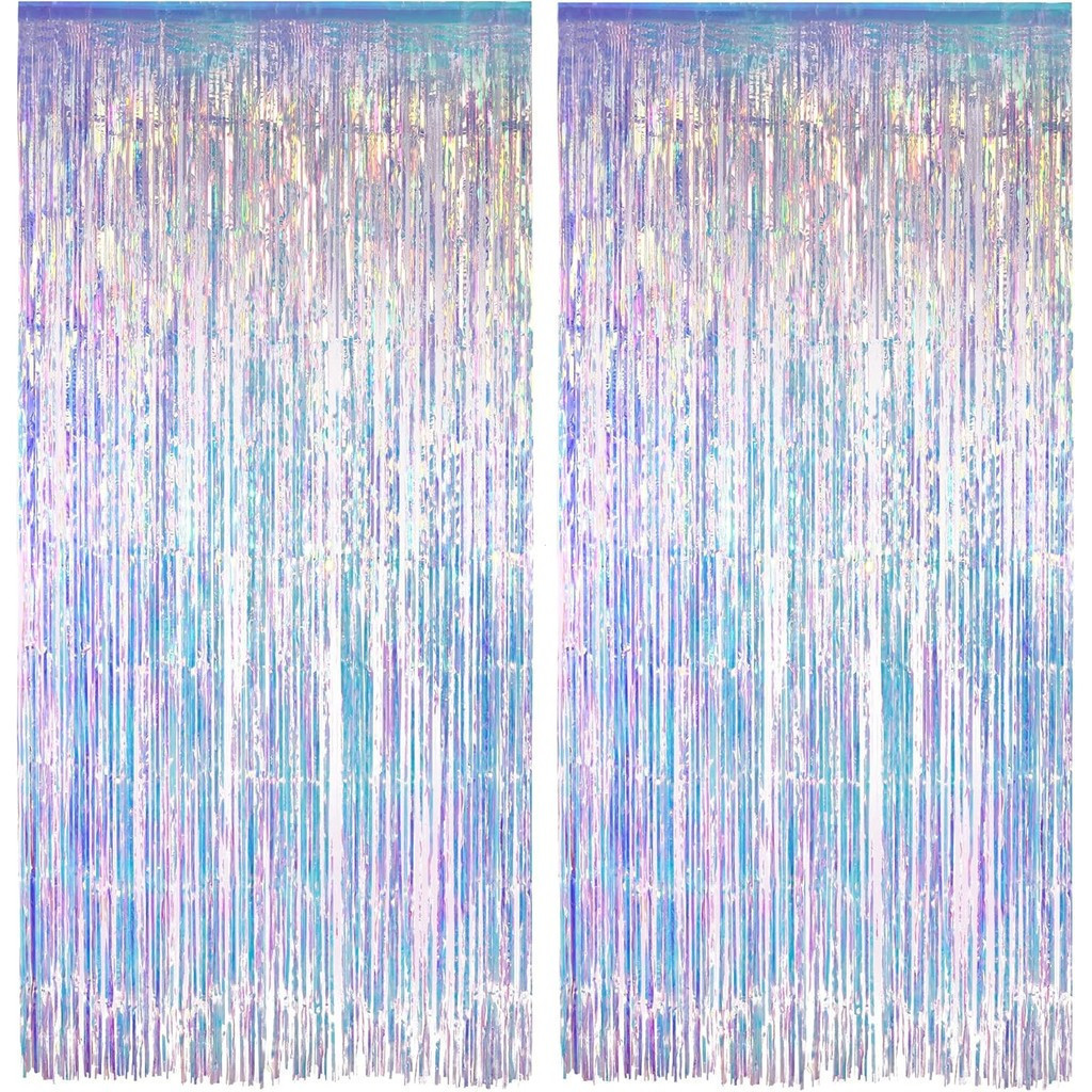 GREATRIL Iridescent Party Tinsel พู่ตกแต่งพื้นหลัง - ผ้าม่านริบบิ้นฟอยล์โฮโลแกรม เหมาะสําหรับ Mermai