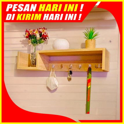 GANTUNGAN (H29) ชั้นวางไม้ติดผนังสําหรับพวงกุญแจรถจักรยานยนต์และรถยนต์ทําจากไม้สักดัตช์