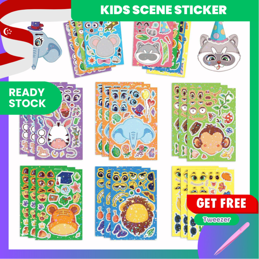 [KW] Build-A-Face Sticker Pack (8 แผ่น) | Animal Cuteness – งานฝีมือสัตว์แต่งตัวสําหรับเด็ก | การศึก