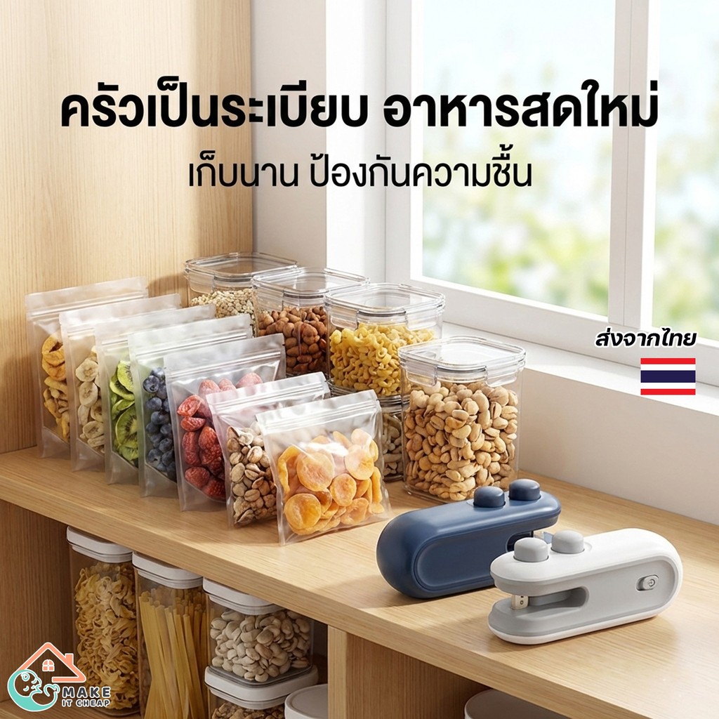 เครื่องปิดปากถุงไร้สาย 2in1 ซีล+กรีด ขนาดเล็ก พกพาง่าย ใช้ซีลถุงขนม อาหารแห้ง ช่วยถนอมอาหาร
