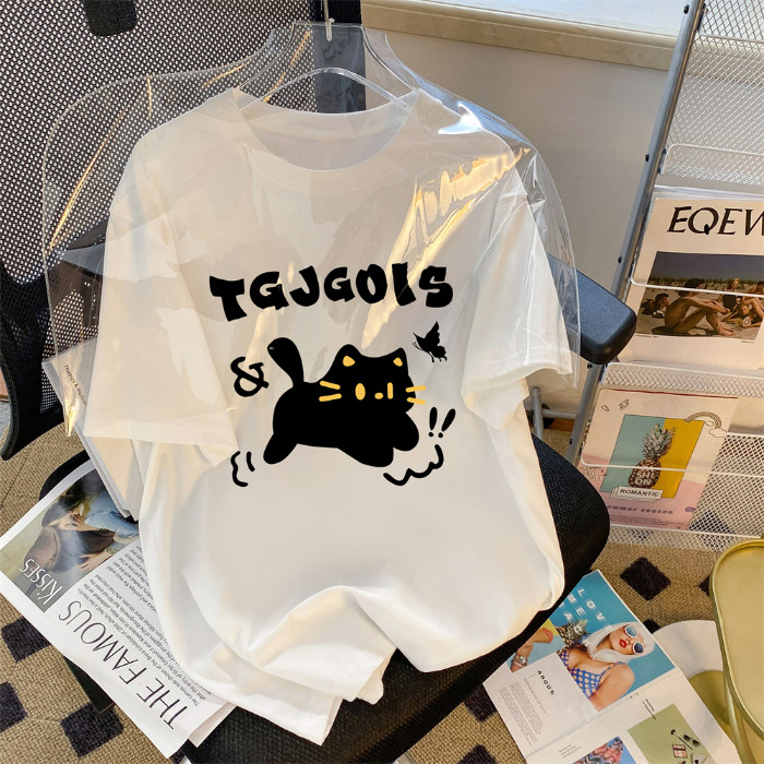 COD พิมพ์ด้านหน้า 200g 230g ผ้าฝ้าย 100% Combed Close Live ผลิตภัณฑ์เดียวกันเสื้อยืดแขนสั้นหลวมผู้หญ