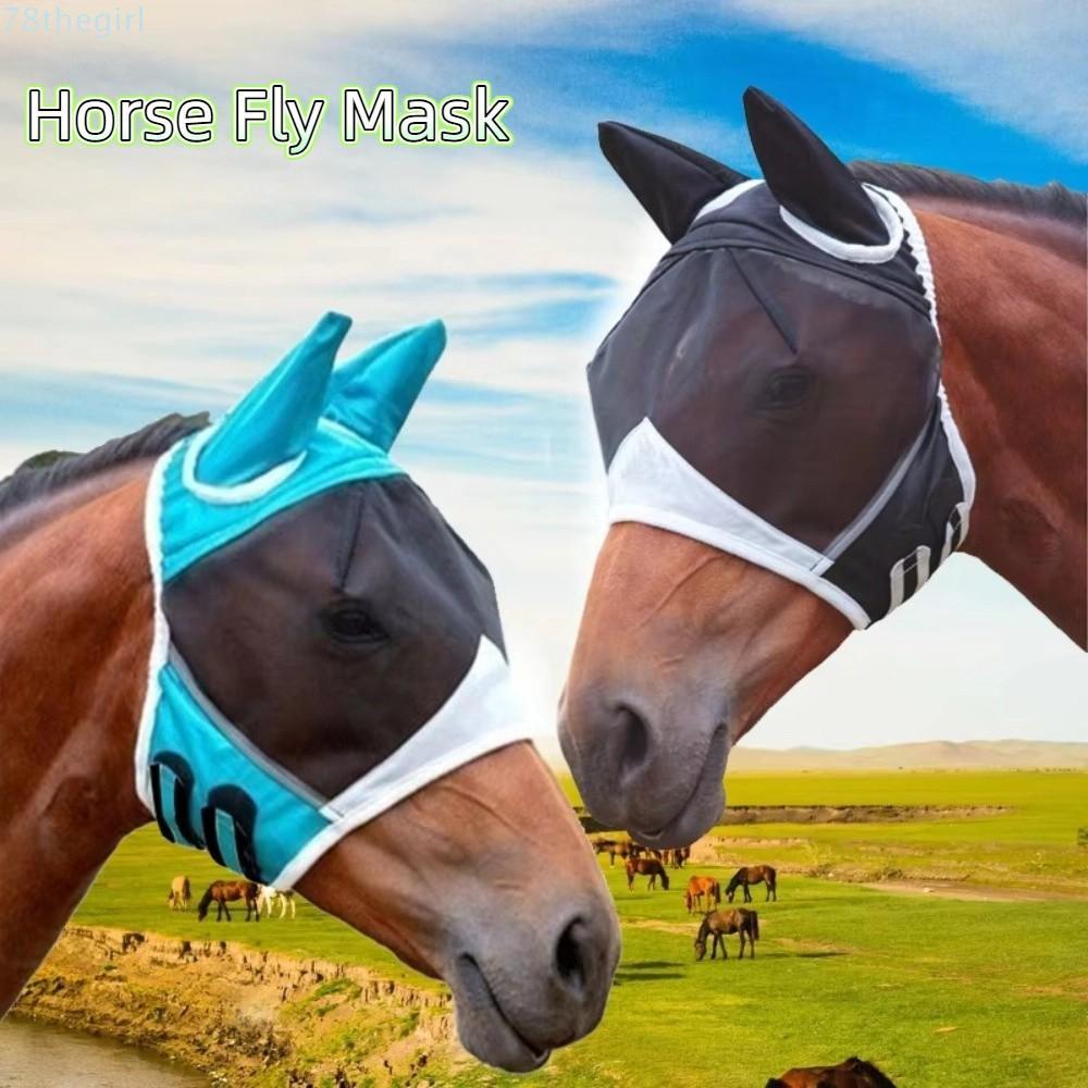 THEGIRL Horse Fly Mask, Professional Breathable Horse Face Cover, Horse Care Adjustable Quick-Dry Me