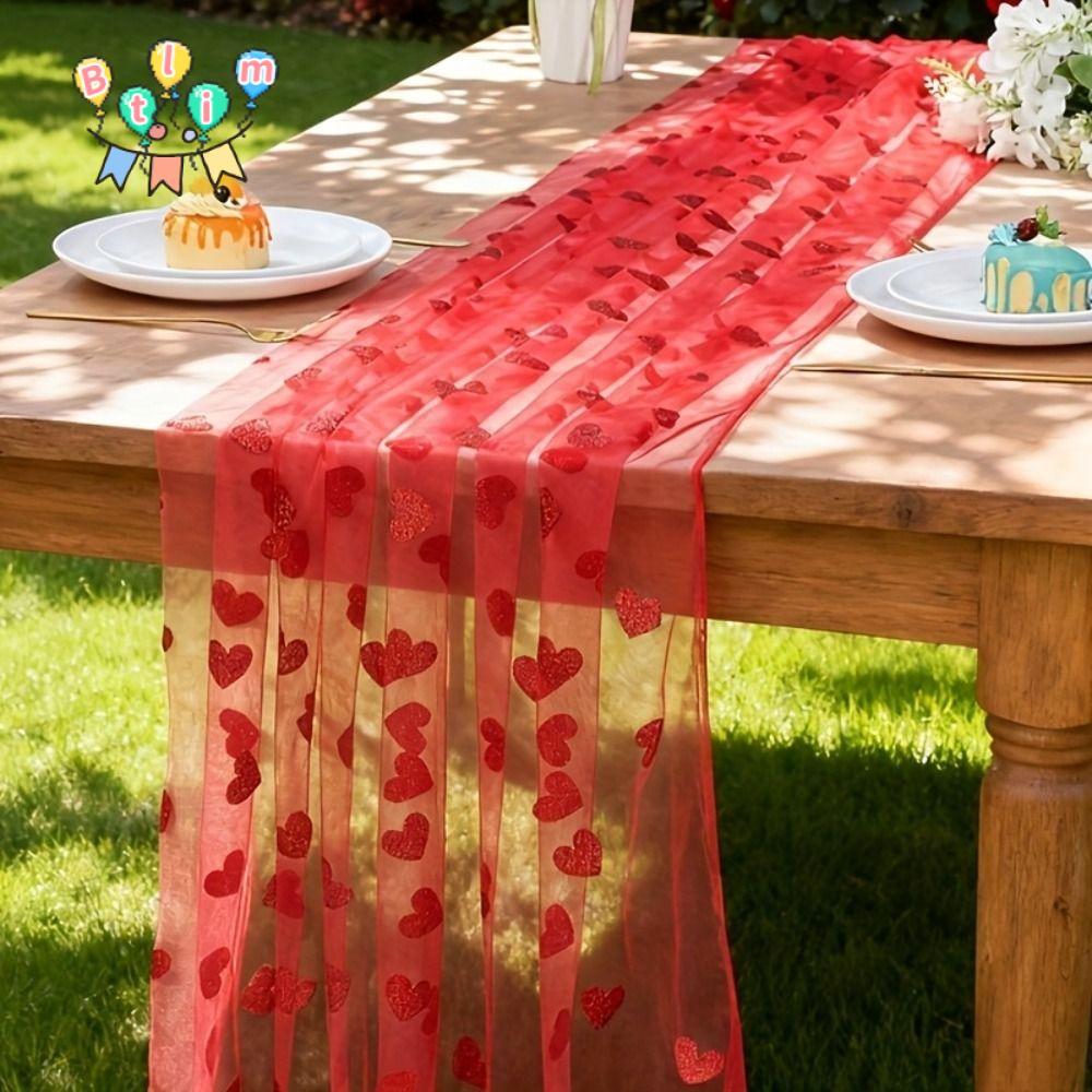 BTLIM Heart Gauze Table Runner, ตกแต่งบ้านโรแมนติกผ้าปูโต๊ะวันวาเลนไทน์,คุณภาพสูง 2x1.5m ครบรอบตกแต่