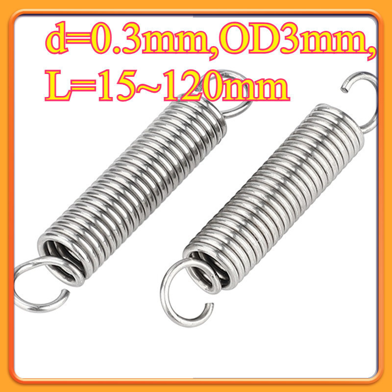 304 สแตนเลส สปริงความตึงเครียด/สปริง d=0.3 มม.,OD3 มม.,L=15~120 มม. พร้อมตะขอ ทาประตูโรงรถ bunnings,