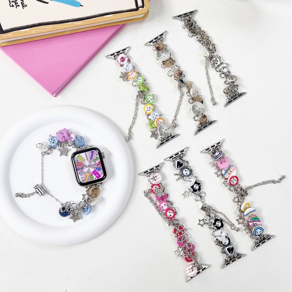 เหมาะสําหรับสายนาฬิกา s789 Generation applewatch Button Star Niche iwatchSE สร้อยข้อมือโลหะ2026122BD