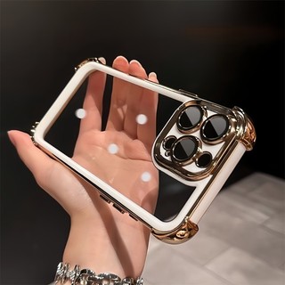 Electroplating Two-toneโปร่งใสสี่มุมAnti Fall Armor CaseสําหรับIPhone 11 12 13 14 15 17 16 Pro Max Air Plusปลอกใสกันกระแทกกันชนกรณีปกหลัง