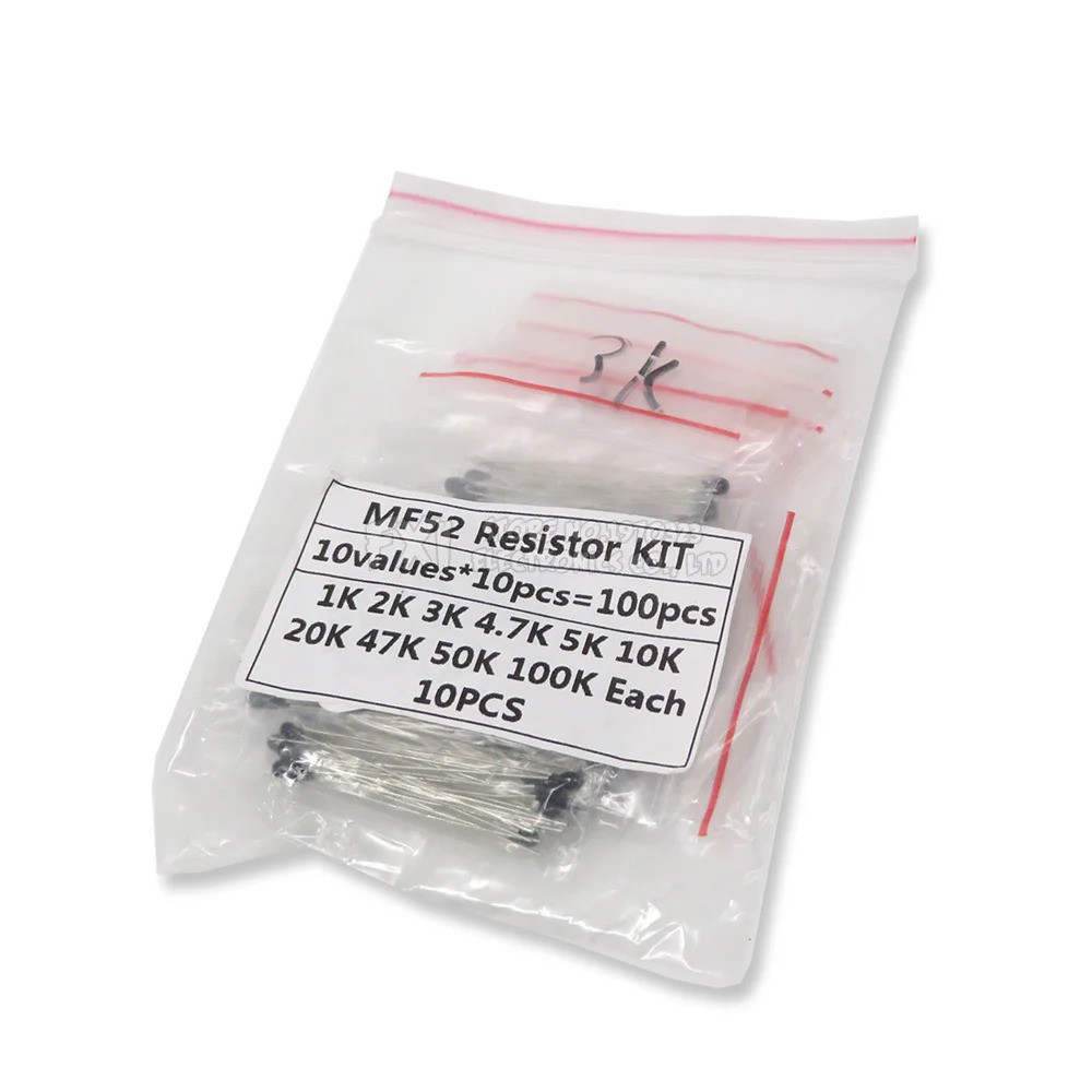 100 ชิ้น = 10 ค่า*10 ชิ้น NTC Thermistor Resistor Kit NTC-MF52AT 1K 2K 3K 4.7K 5K 10K 20K 47K 50K 10