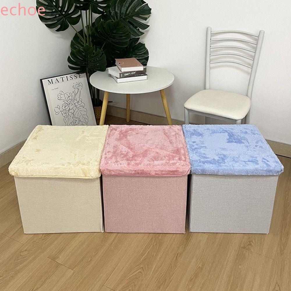 ECHOEDGE ที่นั่งพับได้ Ottoman, Multi-Functional Space Saving Storage Ottoman, วัสดุกํามะหยี่ตกแต่งส