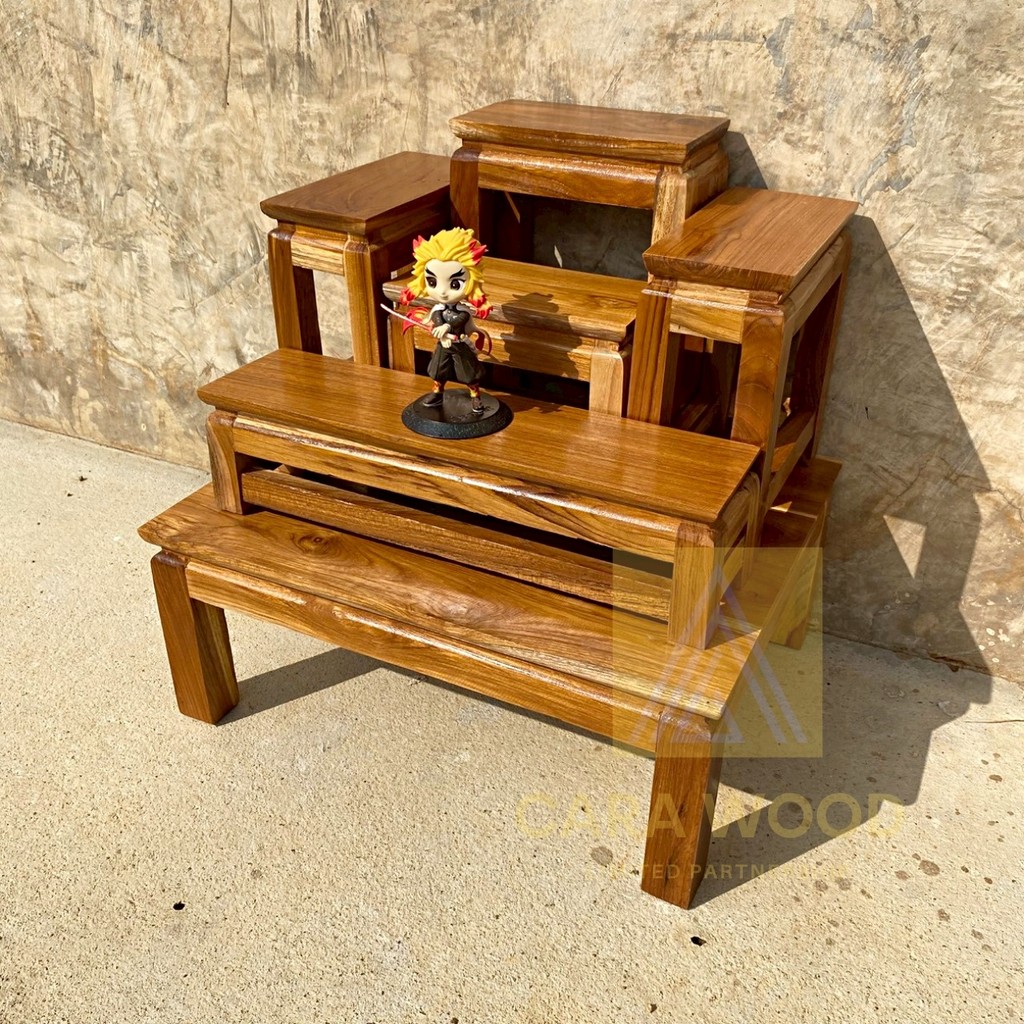 ✅ส่งฟรี💢 CR.W โต๊ะหมู่บูชาไม้สักทั้งชุดรวมฐาน หมู่ 5 หน้า 4 48*35*สูง45 ซม [โมเดิร์น] เคลือบเงาใส