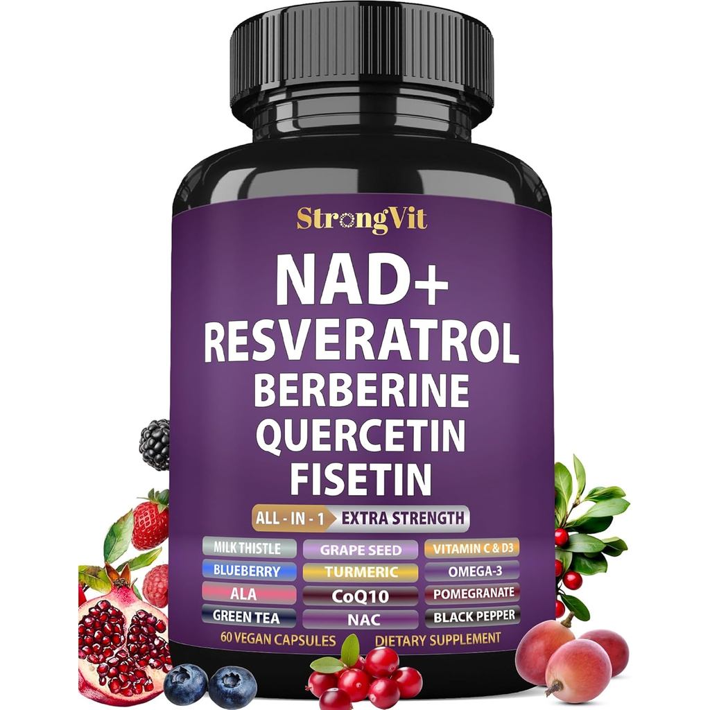 NAD Resveratrol plement with Berberine, Quercetin, CoQ10 สูตรต่อต้านวัยสําหรับผู้หญิงและผู้ชาย Lipos