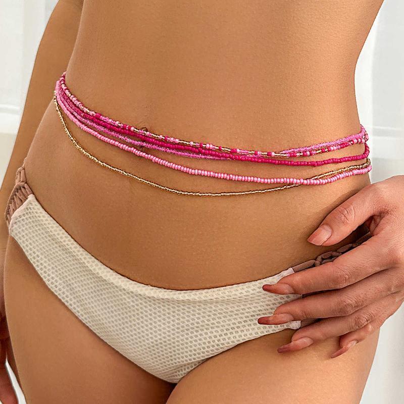 New Product#Sexy Elastic Beaded Waist Jewelry for Women Summer Beach Rice Bead Navel Waist Chain wai