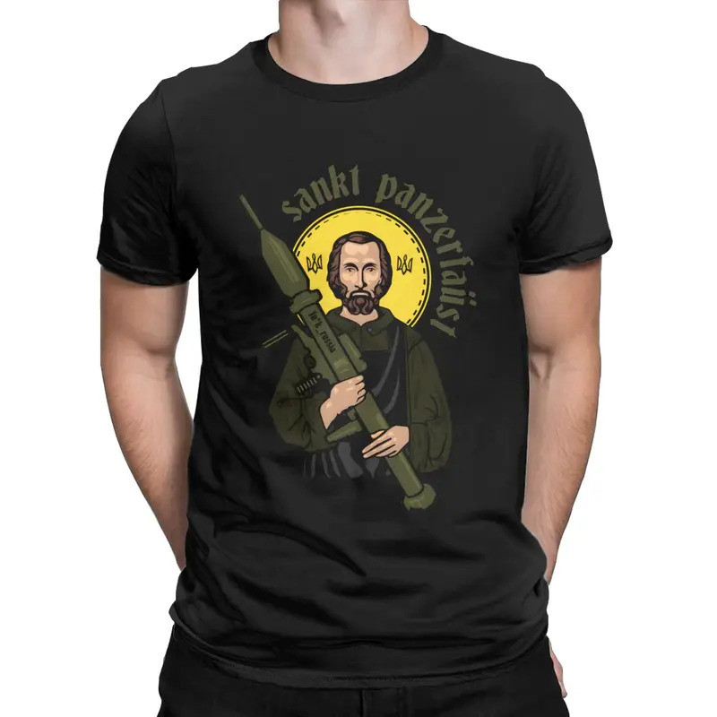 KEMEJA Saint Panzerfaust UKRAINE saint javelin t เสื้อสําหรับชายผ้าฝ้ายเสื้อยืดคอ Krew Tee แขนสั้น H