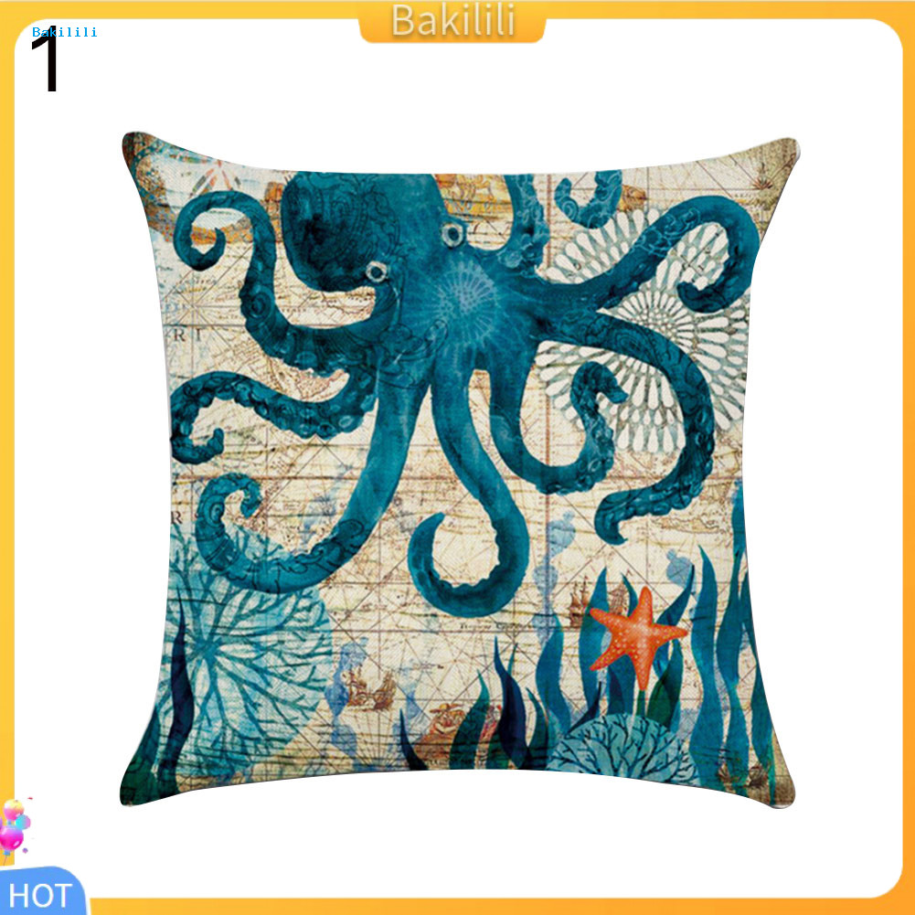 {Bakili} Octopus Sea Turtle Whale Sea Horse Cushion Cover Throw Pillow Case Sofa Decor
