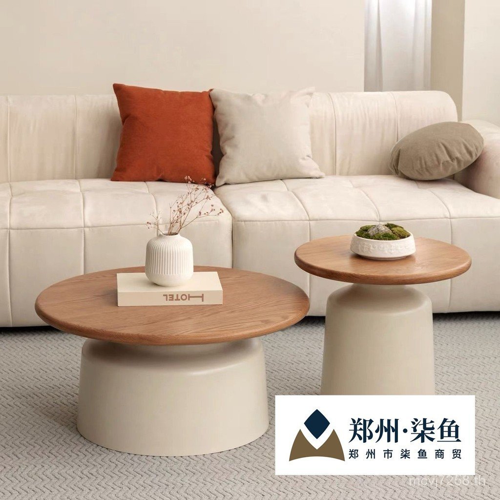 Influencer ห้องนั่งเล่นในครัวเรือนโต๊ะกาแฟสไตล์โต๊ะกาแฟ B & B ครีมรอบ Simple Iron Apartment Small Ap