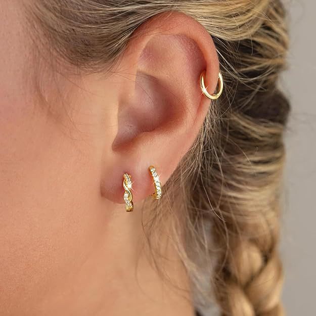 Vnox Zircon ต่างหูห่วงสแตนเลส 3 คู่ชุด,Elegant Womens คอลเลกชันเครื่องประดับ,สวมใส่ทุกวัน - รูปที่ 2