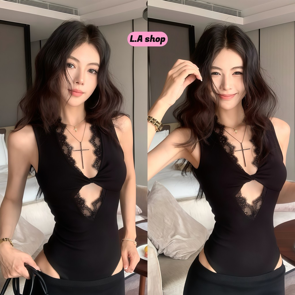 L.A Shop★เสื้อคุณภาพดี ชุดจั๊มสูทผู้หญิง ทรงรัดพอดี หน้าสลักเปิดตรงหน้าอก สไตล์เซ็กซี่สาวร้อน FYXC12