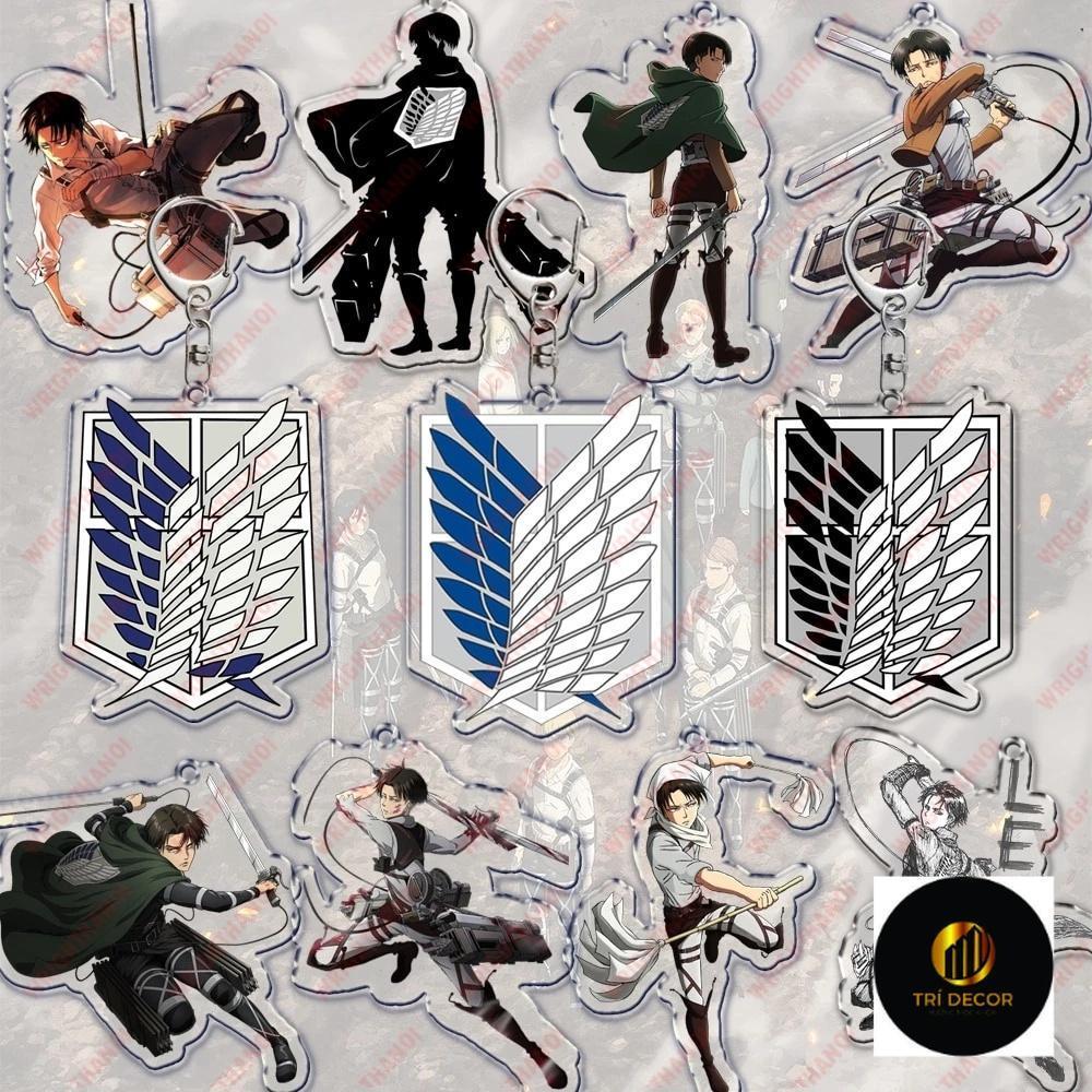 พวงกุญแจ Attack on Titan พร้อมป้ายและตัวละครสุดเท่ Levi Eren Hange Mikasa อุปกรณ์ตกแต่งกระเป๋าถือ